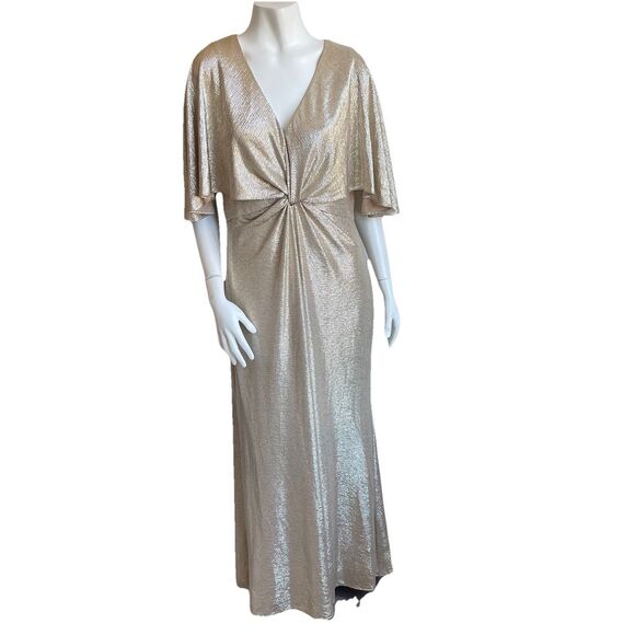 Lauren Ralph Lauren Black Label 14 Gold Twist Front Cape Gown Formal Dress - Picture 1 of 16